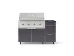 NewAge Outdoor Kitchens Outdoor Grill Island Aluminum 4-Piece Cabinet Set with Casters and 3-Drawer, Grill Cabinet, Performance Grill and Dekton in Sirius Countertop - (Liquid Propane) 