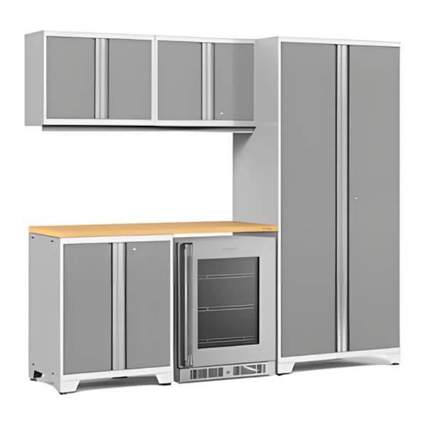 NewAge Garage Cabinets PRO Series Platinum 6-Piece Set with Bamboo Top - Thumbnail 3