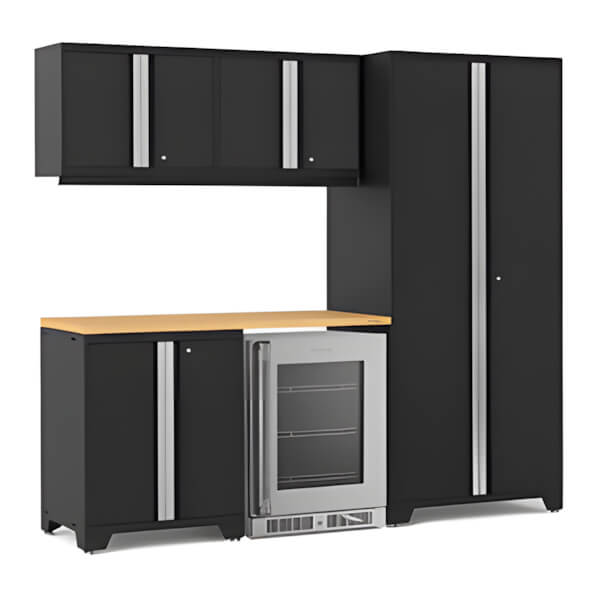 NewAge Garage Cabinets PRO Series Black 6-Piece Set with Bamboo Top-53049-Garage Giant