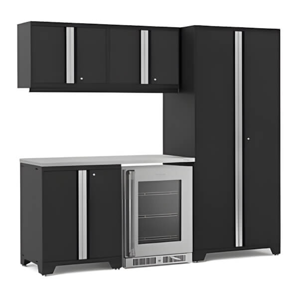 NewAge Garage Cabinets PRO Series Black 6-Piece Set with Stainless Steel Top-53045-Garage Giant