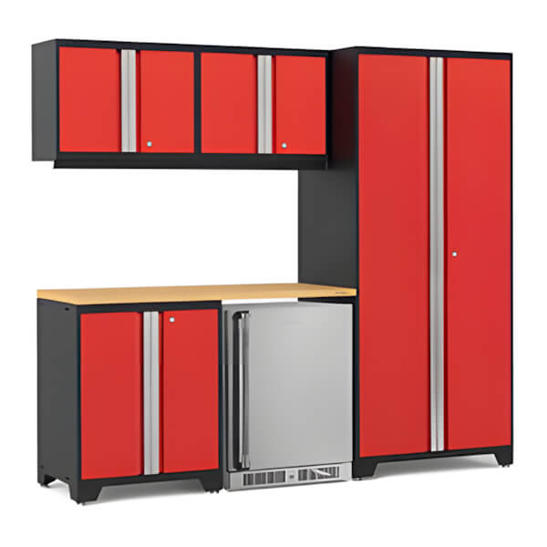 NewAge Garage Cabinets PRO Series Red 6-Piece Set with Bamboo Top-53039-Garage Giant