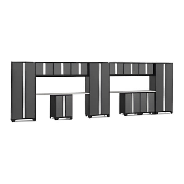 NewAge Garage Cabinets BOLD Series Grey 14-Piece Set with Stainless Steel Tops-50095-Garage Giant