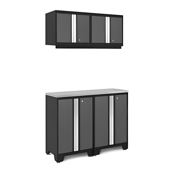 NewAge Garage Cabinets BOLD Series Grey 5-Piece Set with Stainless Steel Top-51219-Garage Giant