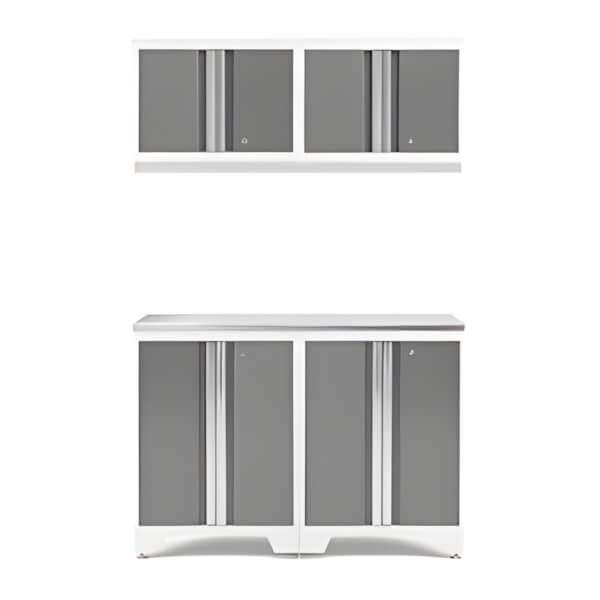 NewAge Garage Cabinets BOLD Series Platinum 5-Piece Set with Stainless Steel Top-51221-Garage Giant