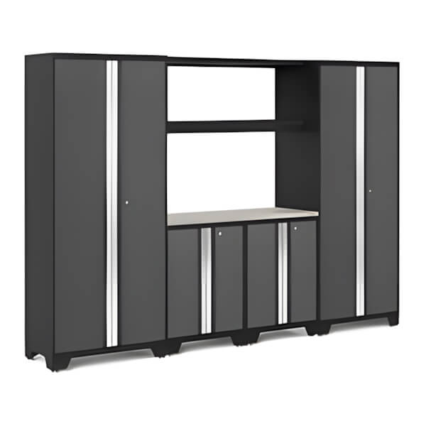 NewAge Garage Cabinets BOLD Series Grey 6-Piece Set with Stainless Steel Worktop-52624-Garage Giant