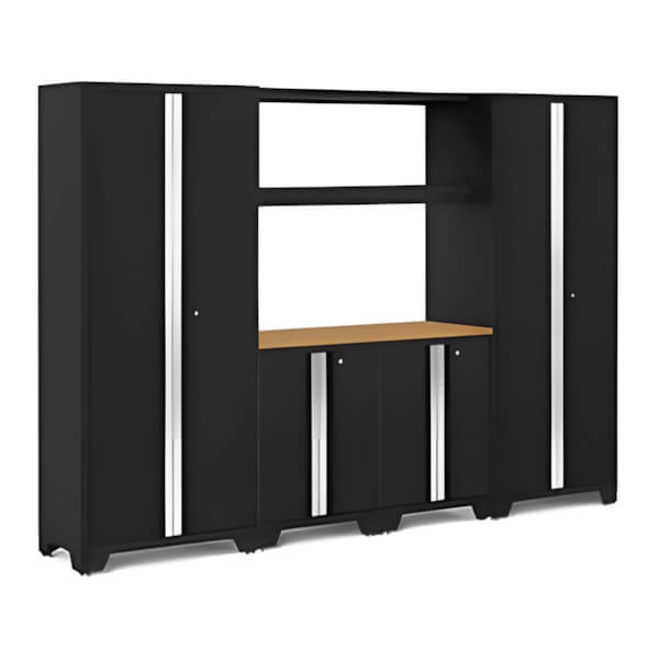 NewAge Garage Cabinets BOLD Series Black 6-Piece Set with Bamboo Worktop-52623-Garage Giant