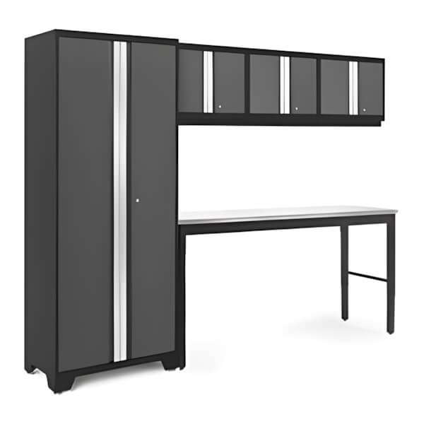 NewAge Garage Cabinets BOLD Series Grey 5-Piece Set with 72-Inch Stainless Steel Workbench - Thumbnail 2