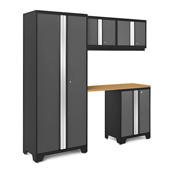 NewAge Garage Cabinets BOLD Series Grey 5-Piece Set with Bamboo Top-56780-Garage Giant