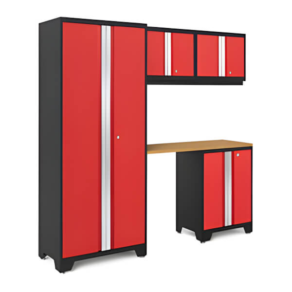 NewAge Garage Cabinets BOLD Series Red 5-Piece Set with Bamboo Top-56781-Garage Giant