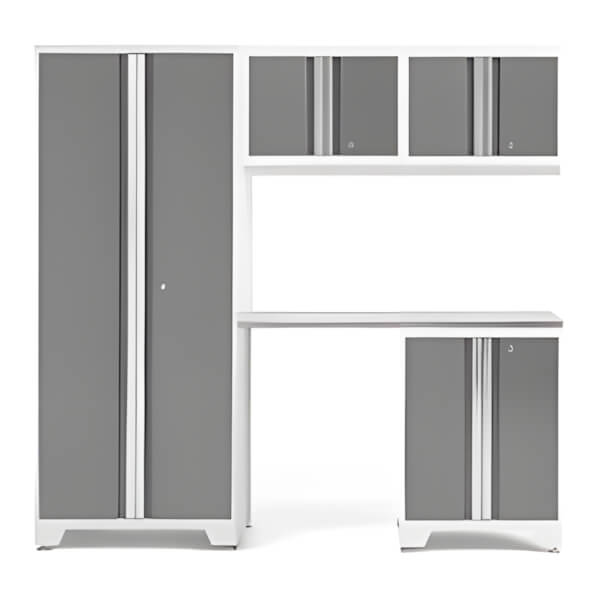 NewAge Garage Cabinets BOLD Series Platinum 5-Piece Set with Stainless Steel Top - Thumbnail 3