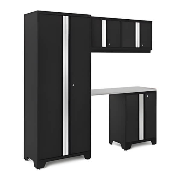 NewAge Garage Cabinets BOLD Series Platinum 5-Piece Set with Stainless Steel Top - Thumbnail 2