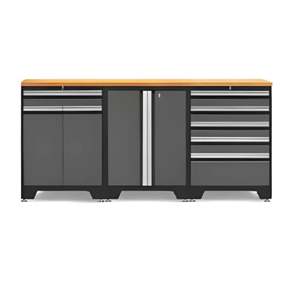 NewAge Garage Cabinets PRO Grey 4-Piece Workbench Set with Bamboo Top-52002 + 52004 + 52003 + 32284-Garage Giant