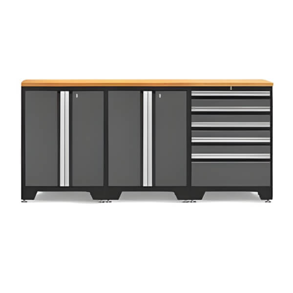 NewAge Garage Cabinets PRO Grey 4-Piece Work Station with Bamboo Top-52004 + 52002 + 32284-Garage Giant