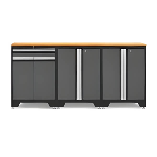 NewAge Garage Cabinets PRO Grey 4-Piece Workbench Setup with Bamboo Top-52003 + 52002 + 32284-Garage Giant