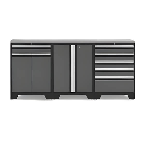 NewAge Garage Cabinets PRO Grey 4-Piece Workbench Set with Stainless Steel Top-52002 + 52004 + 52003 + 36784-Garage Giant
