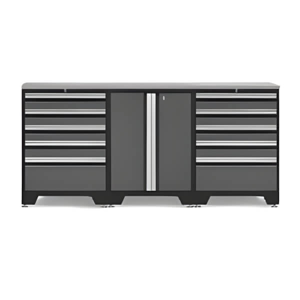 NewAge Garage Cabinets PRO Grey 4-Piece Workbench System with Stainless Steel Top-52002 + 52004 + 36784-Garage Giant
