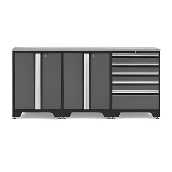 NewAge Garage Cabinets PRO Grey 4-Piece Work Station with Stainless Steel Top-52004 + 52002 + 36784-Garage Giant