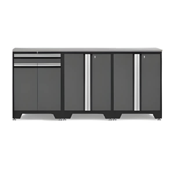 NewAge Garage Cabinets PRO Grey 4-Piece Workbench Setup with Stainless Steel Top-52003 + 52002 + 36784-Garage Giant