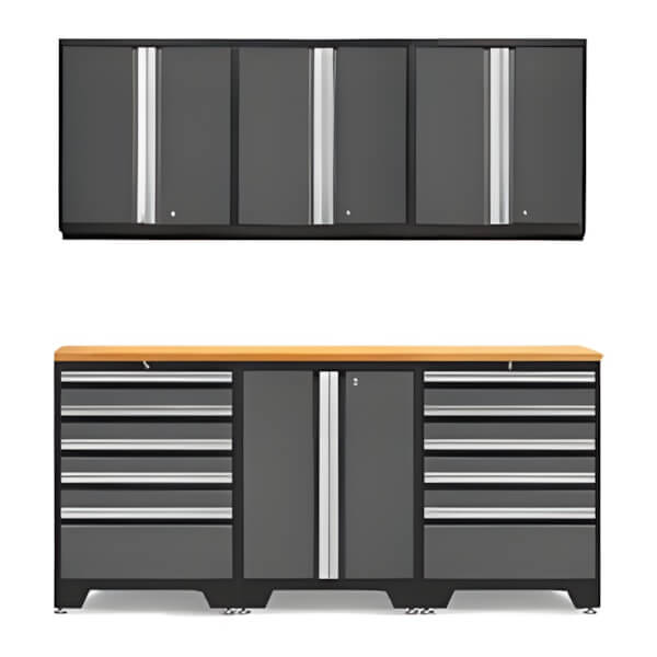 NewAge Garage Cabinets PRO Grey 7-Piece Workbench System with Bamboo Top-52002 + 52004 + 52015 + 32284-Garage Giant