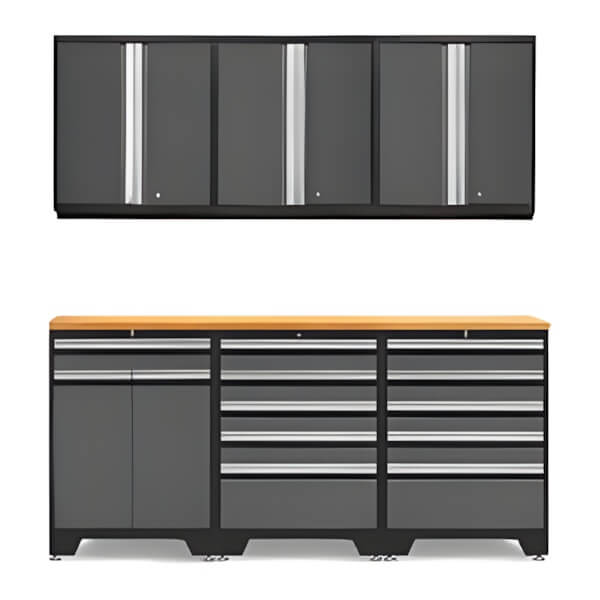 NewAge Garage Cabinets PRO Grey 7-Piece Garage Cabinet Set with Bamboo Top-52004 + 52003 + 52015 + 32284-Garage Giant