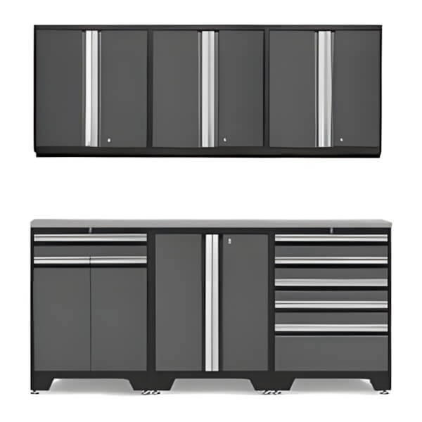 NewAge Garage Cabinets PRO Grey 7-Piece Workbench Set with Stainless Steel Top-52002 + 52004 + 52003 + 52015 + 36784-Garage Giant