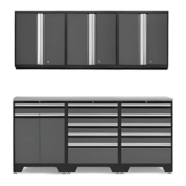 NewAge Garage Cabinets PRO Grey 7-Piece Garage Cabinet Set with Stainless Steel Top-52004 + 52003 + 52015 + 36784-Garage Giant