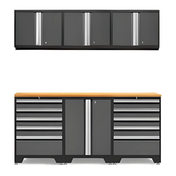NewAge Garage Cabinets PRO Grey 7-Piece Workbench System with Bamboo Top-52002 + 52004 + 52000 + 32284-Garage Giant