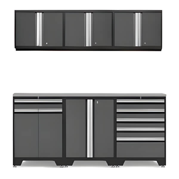 NewAge Garage Cabinets PRO Grey 7-Piece Workbench Set with Stainless Steel Top-52002 + 52004 + 52003 + 52000 + 36784-Garage Giant
