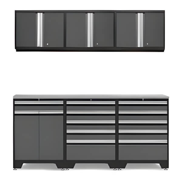 NewAge Garage Cabinets PRO Grey 7-Piece Garage Cabinet Set with Stainless Steel Top-52004 + 52003 + 52000 + 36784-Garage Giant