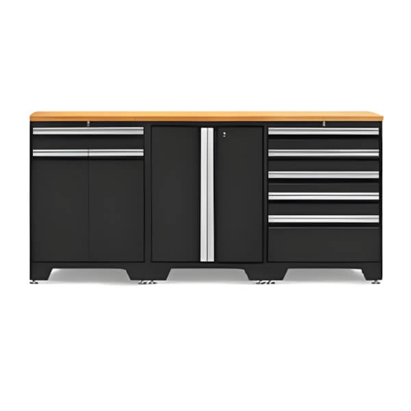 NewAge Garage Cabinets PRO Black 4-Piece Workbench Set with Bamboo Top-52802 + 52803 + 52804 + 32284-Garage Giant