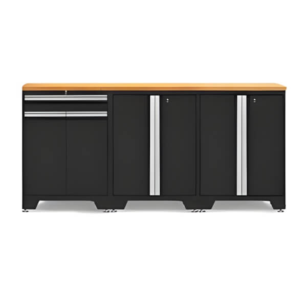 NewAge Garage Cabinets PRO Black 4-Piece Workbench Setup with Bamboo Top-52803 + 52802 + 32284-Garage Giant