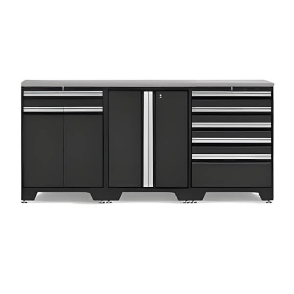 NewAge Garage Cabinets PRO Black 4-Piece Workbench Set with Stainless Steel Top-52802 + 52803 + 52804 + 36784-Garage Giant