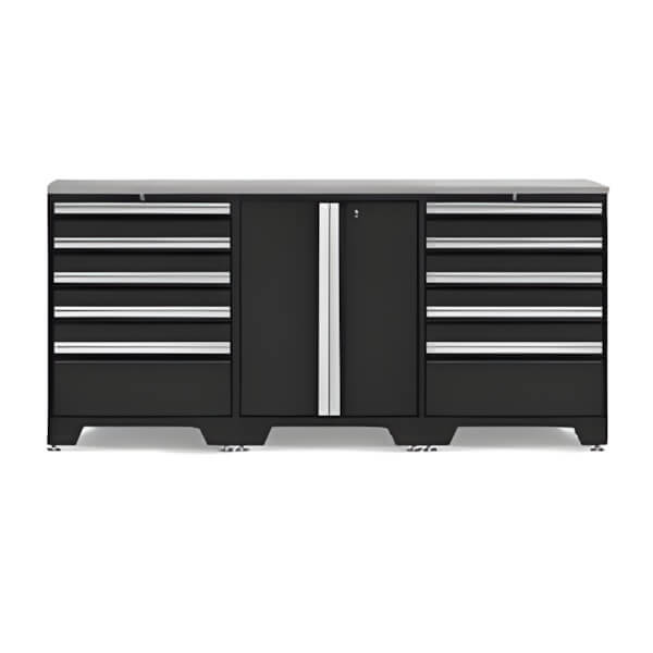 NewAge Garage Cabinets PRO Black 4-Piece Workbench System with Stainless Steel Top-52802 + 52804 + 36784-Garage Giant