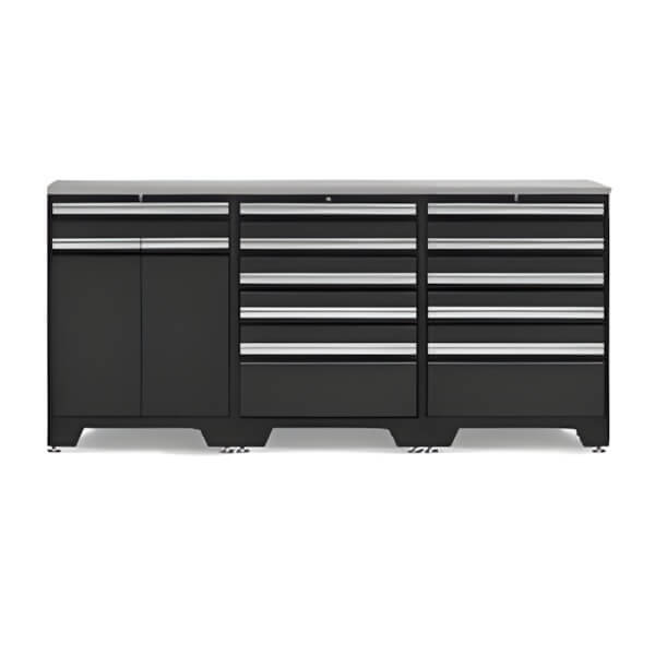 NewAge Garage Cabinets PRO Black 4-Piece Garage Cabinet Set with Stainless Steel Top-52803 + 52804 + 36784-Garage Giant