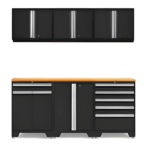 NewAge Garage Cabinets PRO Black 7-Piece Workbench Set with Bamboo Top-52802 + 52803 + 52804 + 52800 + 32284-Garage Giant