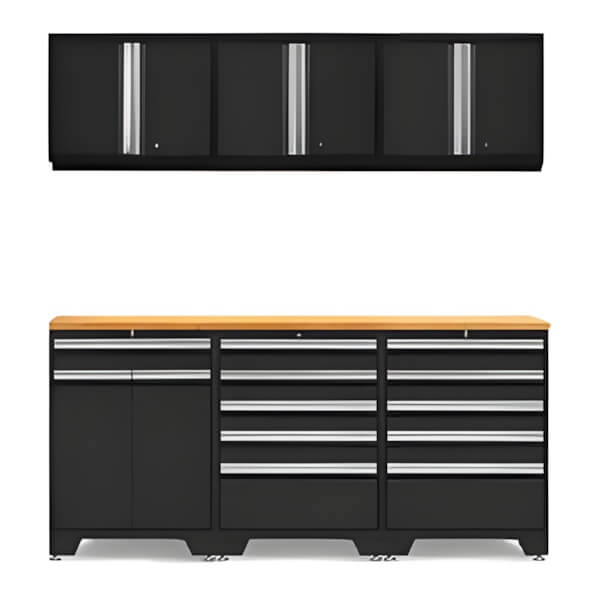 NewAge Garage Cabinets PRO Black 7-Piece Garage Cabinet Set with Bamboo Top-52803 + 52804 + 52800 + 32284-Garage Giant
