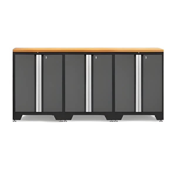 NewAge Garage Cabinets PRO Grey 4-Piece Work Station with Bamboo Top-52002 + 32284-Garage Giant