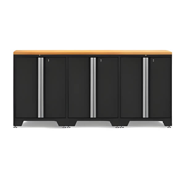 NewAge Garage Cabinets PRO Black 4-Piece Work Station with Bamboo Top-52802 + 32284-Garage Giant