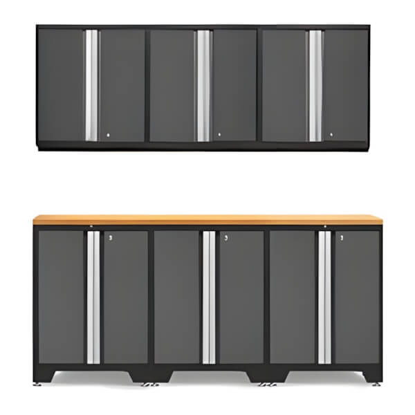 NewAge Garage Cabinets PRO Grey 7-Piece Workbench Setup with Bamboo Top-52002 + 52015 + 32284-Garage Giant
