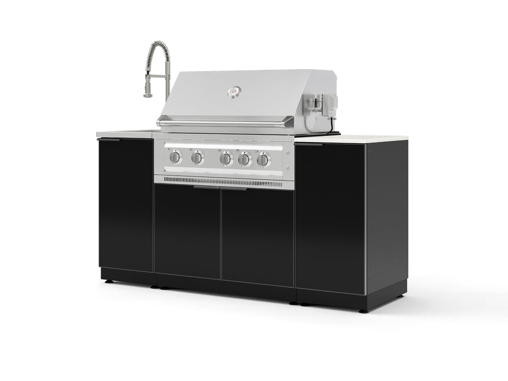 NewAge Outdoor Kitchens Outdoor Grill Island Aluminum 5-Piece Cabinet Set with Sink, 1 Door, Grill Cabinet, Platinum Grill and Stainless Steel Countertop - (Natural Gas) | Garage Giant