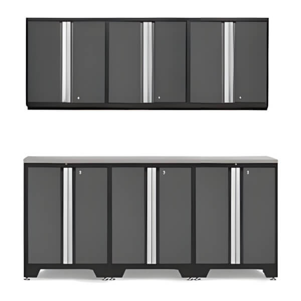 NewAge Garage Cabinets PRO Grey 7-Piece Work Station with Stainless Steel Top-52002 + 52015 + 36784-Garage Giant