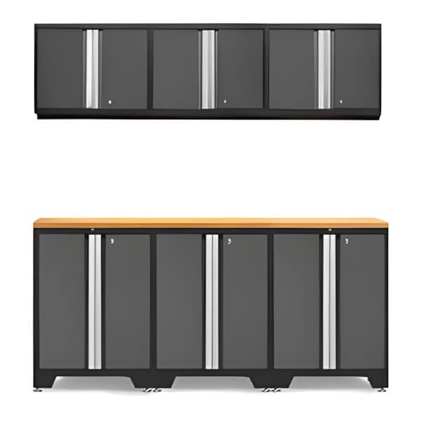 NewAge Garage Cabinets PRO Grey 7-Piece Workbench Setup with Bamboo Top-52002 + 52000 + 32284-Garage Giant