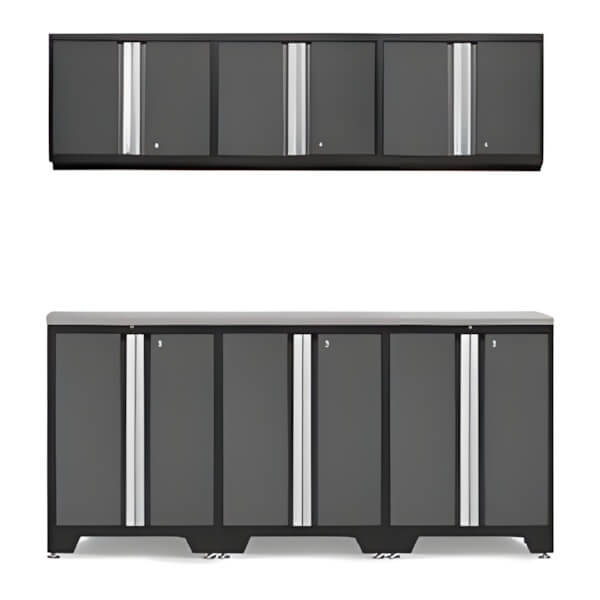 NewAge Garage Cabinets PRO Grey 7-Piece Workbench Set with Stainless Steel Top-52002 + 52000 + 36784-Garage Giant