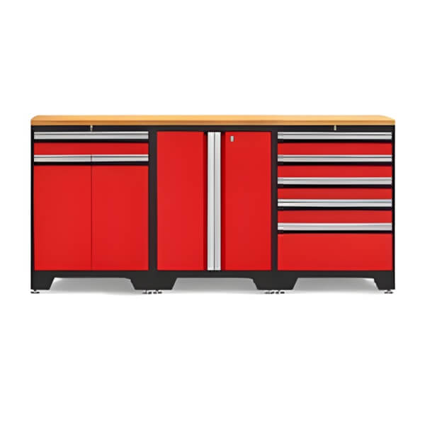NewAge Garage Cabinets PRO Red 4-Piece Workbench Set with Bamboo Top-52202 + 52203 + 52204 + 32284-Garage Giant