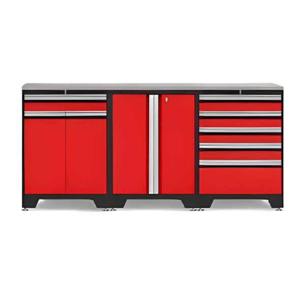 NewAge Garage Cabinets PRO Red 4-Piece Workbench Set with Stainless Steel Top-52202 + 52203 + 52204 + 36784-Garage Giant