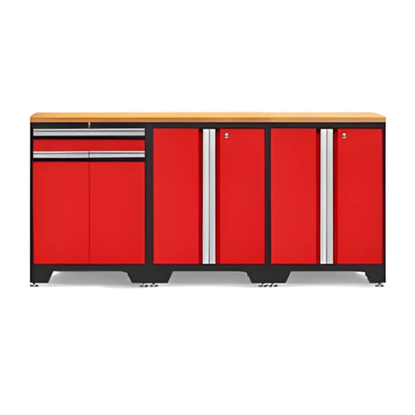 NewAge Garage Cabinets PRO Red 4-Piece Workbench Setup with Bamboo Top-52202 + 52203 + 32284-Garage Giant
