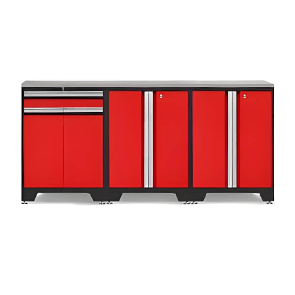 NewAge Garage Cabinets PRO Red 4-Piece Workbench Setup with Stainless Steel Top-52202 + 52203 + 36784-Garage Giant