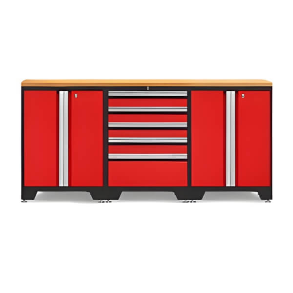 NewAge Garage Cabinets PRO Red 4-Piece Work Station with Bamboo Top-52202 + 52204 + 32284-Garage Giant