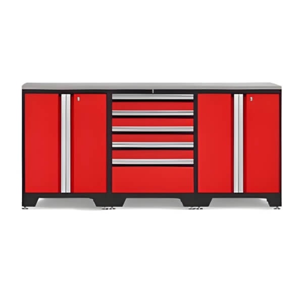 NewAge Garage Cabinets PRO Red 4-Piece Work Station with Stainless Steel Top-52202 + 52204 + 36784-Garage Giant
