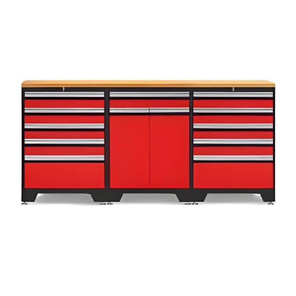 NewAge Garage Cabinets PRO Red 4-Piece Garage Cabinet Set with Bamboo Top-52203 + 52204 + 32284-Garage Giant